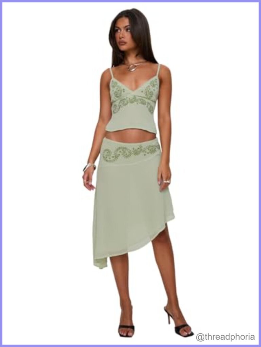 Princess Polly Asymmetrical Midi Skirt Embroidered Sheer Lined